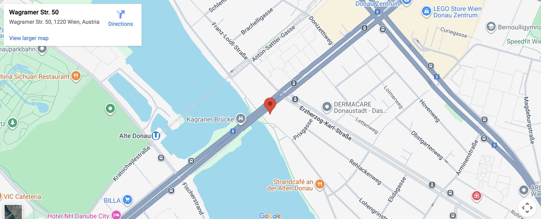 Karte: Danube Room an der Wagramer Straße, nahe U1 Alte Donau